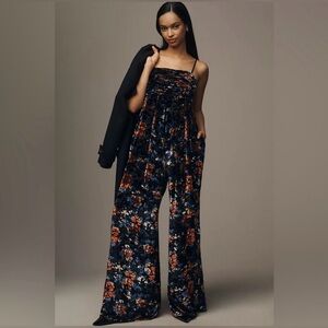 Anthropologie Black and Orange Floral Jumpsuit